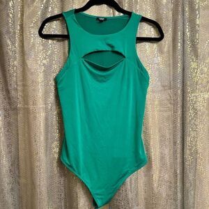 Express Green Cutout Body Contour High Neck Bodysuit Medium